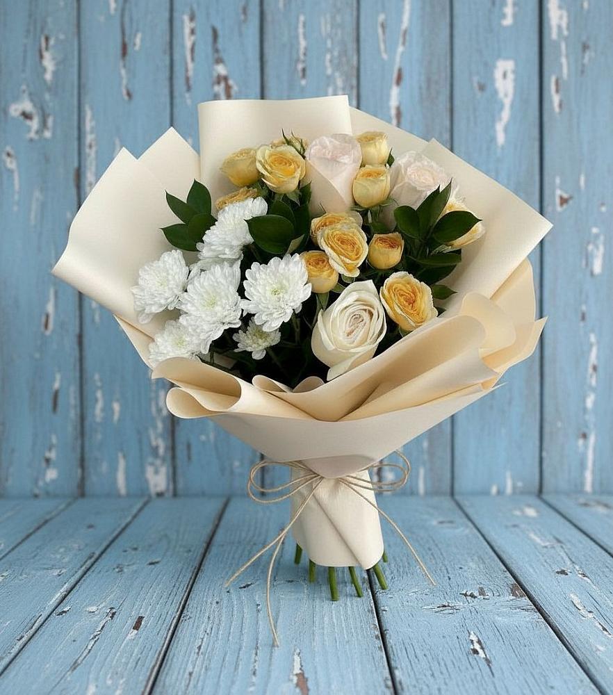 Букет цветов из: Розы и Хризантемы в Дубовой Роще