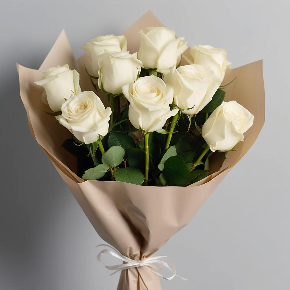 Букет 9 Белых роз Эдлесс Лав в Дубовой Роще