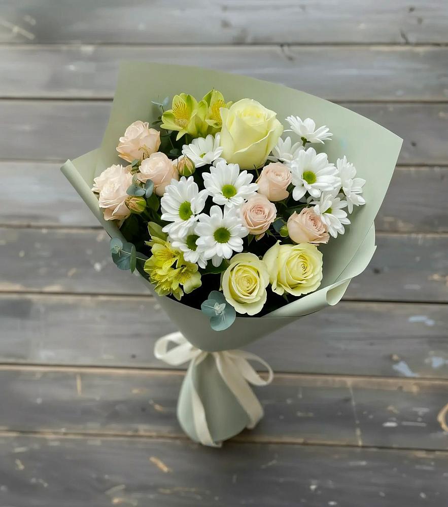 Букет цветов из: Альстромерии, Розы и Хризантемы в Дубовой Роще