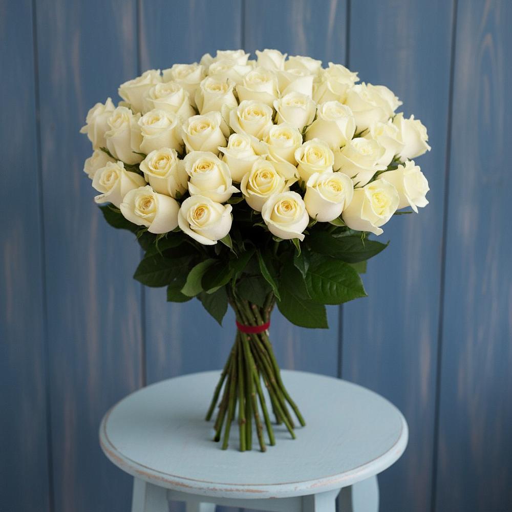 Букет 51 Белая роза Эдлесс Лав в Дубовой Роще
