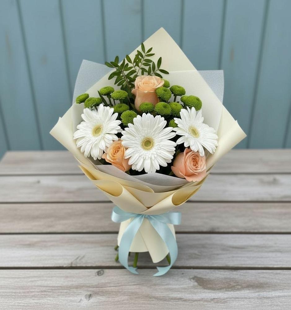 Букет цветов из: Герберы, Розы и Хризантемы в Дубовой Роще
