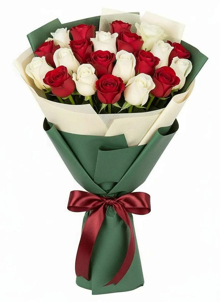 Букет Микс из красных и белых роз в Дубовой Роще