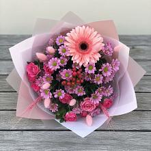 Букет цветов из:  Розы, Герберы и Хризантемы в Дубовой Роще