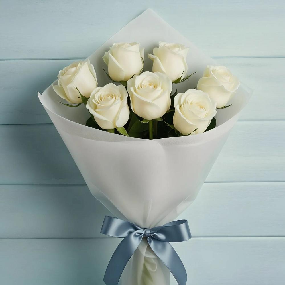 Букет 7 Белых роз Эдлесс Лав в Дубовой Роще